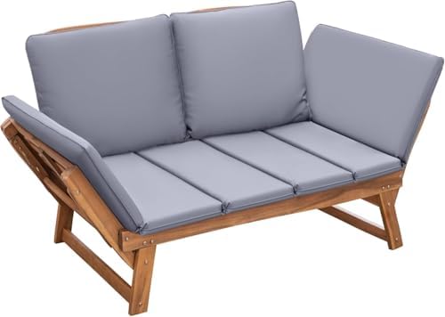 Devoko Outdoor Couch Acacia Wood Outdoor Sofa Balcony Furniture (Grey)