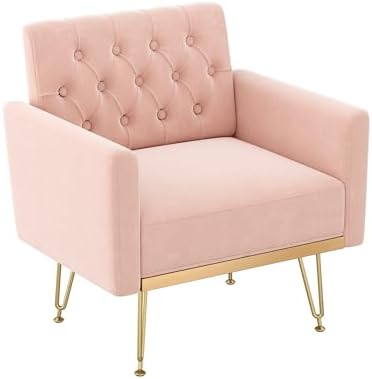Olela Accent Chair with Arm for Living Room, Velvet Modern Armchair, Pink