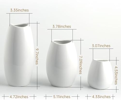 hjn Ceramic Vase Set of 3 White Flower Vase for Home Decor, Modern Decorative...