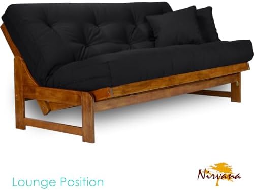 Miami Futon Set - Queen Size, Frame, 8" Mattress, Twill Black Cover