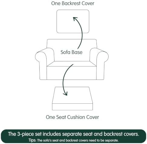 CHUN YI 3 Piece Stretch Armchair Sofa Cover, 1 Seater Couch Slipcover with On...