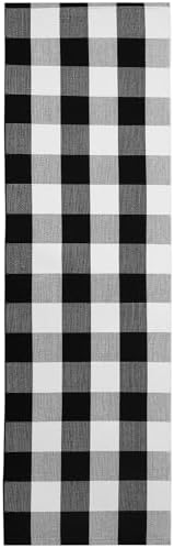 KOZYFLY Buffalo Plaid Rugs 2x6 Ft Runner Rug for Hallway, Black and White | Washable Kitchen Runner Rug, Woven Cotton Entryway Runner, Checkered Carpet Runners for Bedroom Living Room Farmhouse