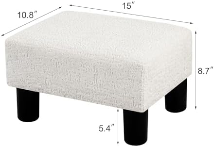 Adeco Boucle White Foot Stool with Legs, Small Footstool Ottoman, Fabric Seat...