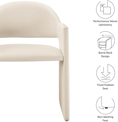 Modway Talia Performance Velvet Dining Armchair in Alabaster - Modern Curved ...