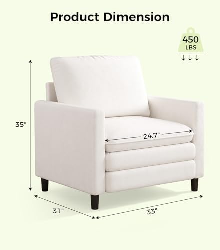 Welzona 3-Layers Cloud Accent Chair, 33" Reading Chair, Teddy Arm Chairs