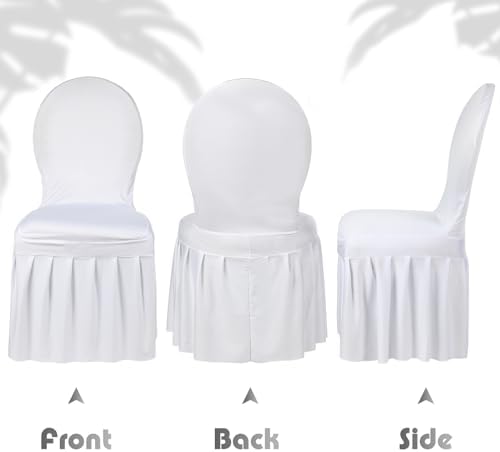 Oudain 30 Pcs White Spandex Chair Covers with Skirt for Dining Wedding