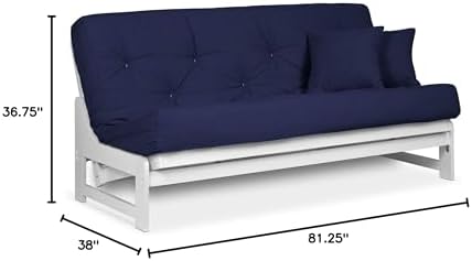 Nirvana Futons Arden White Futon Set Queen Size - Armless Futon Frame with Ma...