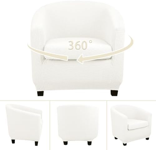 Lellen Club Chair Slipcover with Arms - White Barrel Chair Slipcovers Round T...