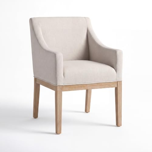 COLAMY Modern Upholstered Fabric Dining Armchair, Set of 1, Beige - Solid Rub...