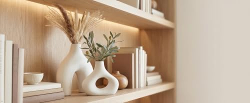 Carrot's Den Ceramic Modern Vase Set of 2, Donut Shelf Decor, Warm White