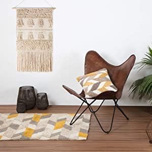 Vintage Brown Leather & Arm Butterfly Chair | Genuine Tan Leather Butterf...