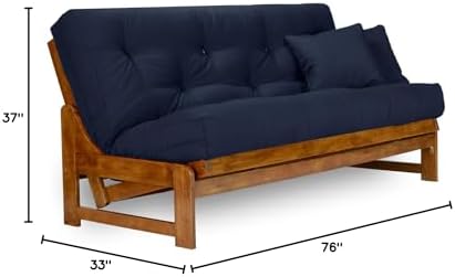 Arden Futon Set - Full Size, Frame, 8" Mattress, Twill Navy Blue Cover
