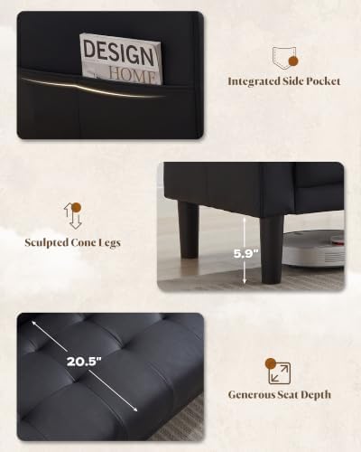 Black Leather Mid Century Modern Accent Chair Set of 2 for Living Room