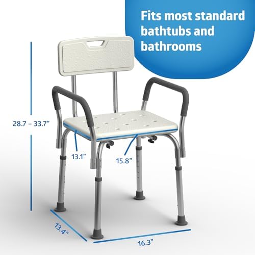 Medline Shower Chair Seat with Padded Armrests and Back | Heavy Duty Shower C...