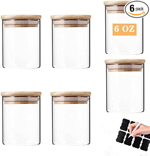 Glass Jars with Bamboo Wooden Airtight Lids 6oz 10oz Spice Jars Food Storage by Vkzylife