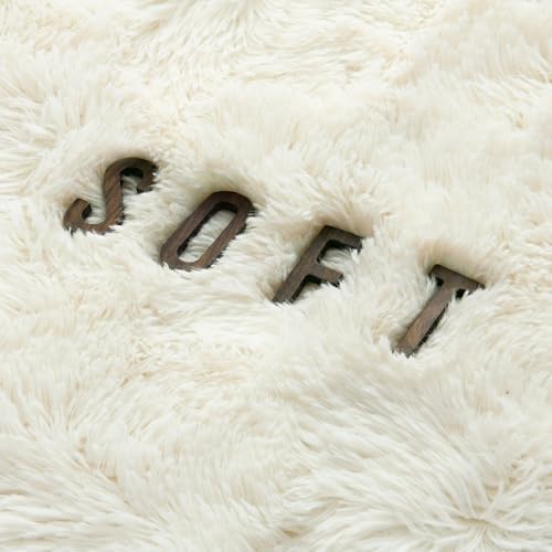 8x10 Ft Cream White Fluffy Area Rug for Living Room, Washable