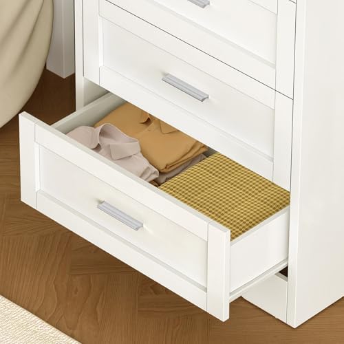 TEENFON Tall White Dresser for Bedroom, Modern 5 Drawer Dresser with Metal Ha...