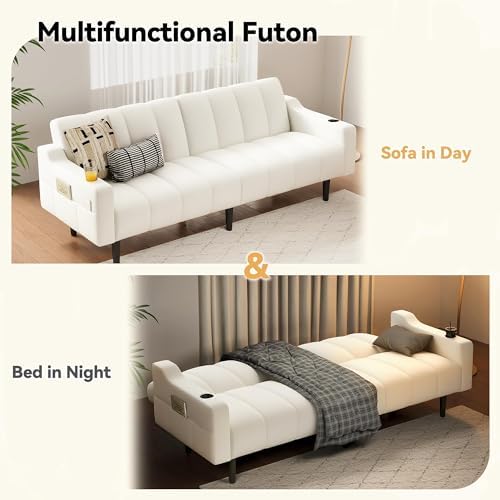 Brelice 80'' Leather Couch, Futon Sofa Bed, Faux Leather Couch with A...