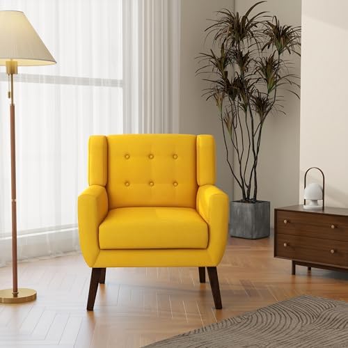 Accent Chair Set of 1, Comfy Reading Armchair, Yellow