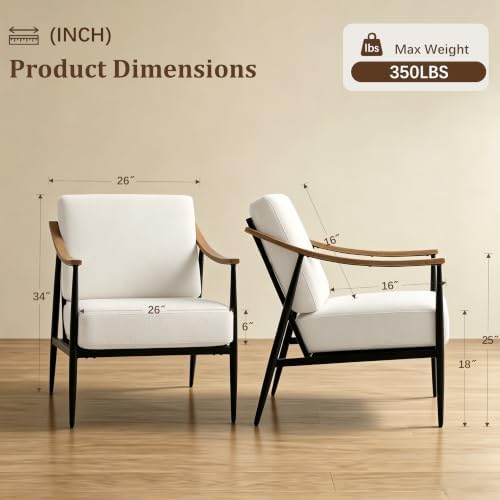 RNKSFX Modern Accent Chairs Set of 2 for Living Room Bedroom Mid Century Arm ...