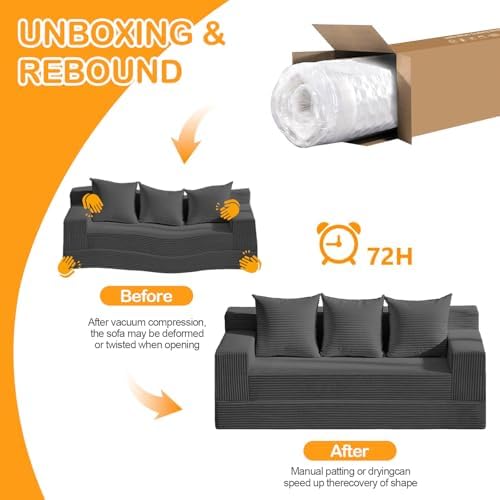 Erament 3 Seater Boneless Couch Sofa Bed, 78'' Corduroy Oversized Lov...