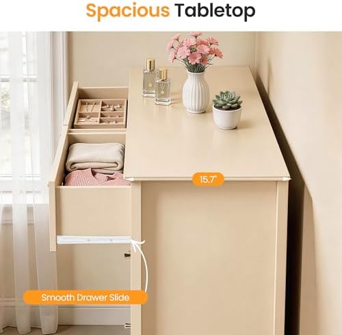 RoyalCraft Beige 6 Drawer Dresser, Fluted Modern Wood Chest of Drawers, Long ...