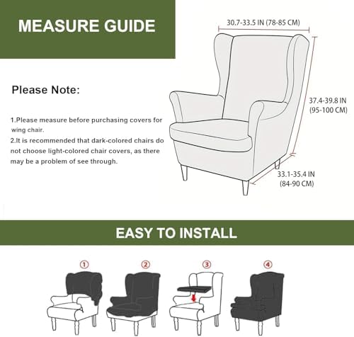 HAOYONG Wing Chair Slipcovers Printed Wingback Chair Covers 2 Pieces Wingback...