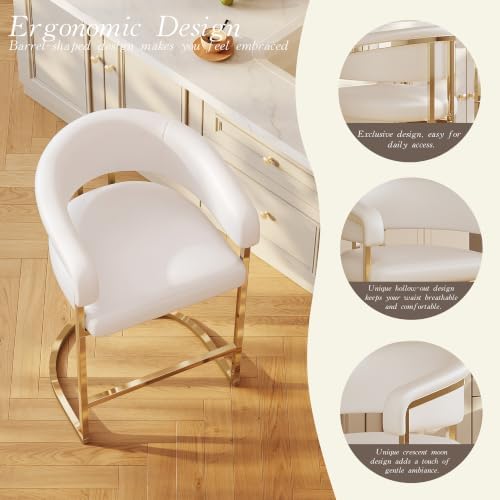 26" H Modern Counter Height Bar Stools,Accent Barstools with Arms,PU Lea...