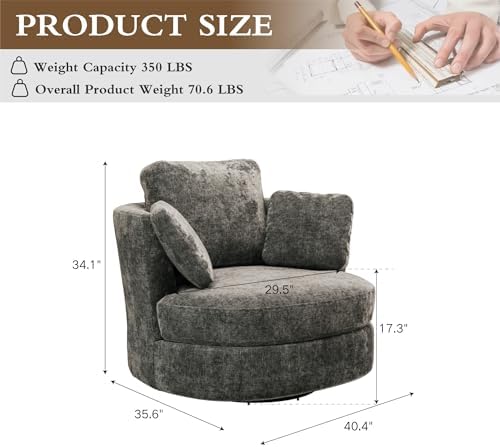 Chifee & Vingol 40.6" Oversized Swivel Accent Chair, Upholstered Rou...