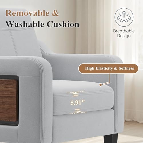 Accent Chair for Living Room, Mid-Century Upholstered Armchair with Foldable ...