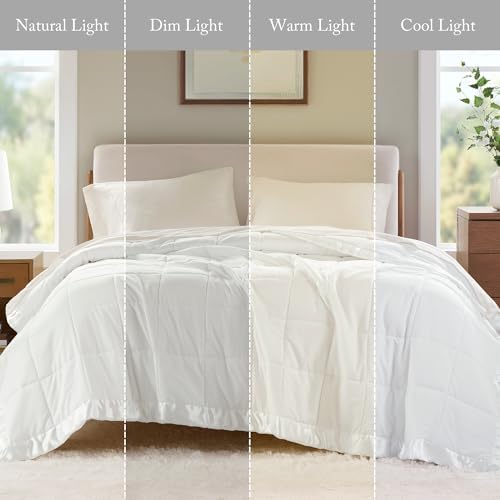 Madison Park Down Alternative Queen Blanket for Bed, Satin Trim, White
