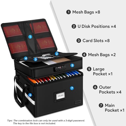 Fireproof File Oganizer with Lock, 2 Layer Fireproof Document Storage Box