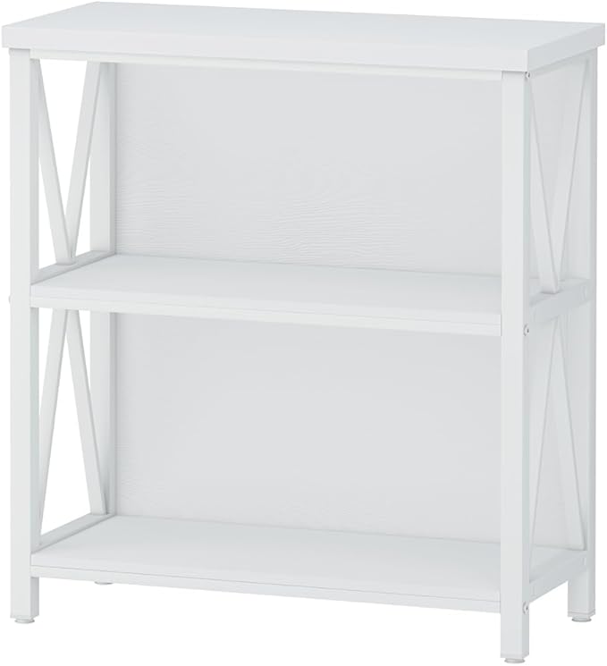 FATORRI Small Bookshelf for Small Space, Short Rustic Low Bookcase, Modern Wo...