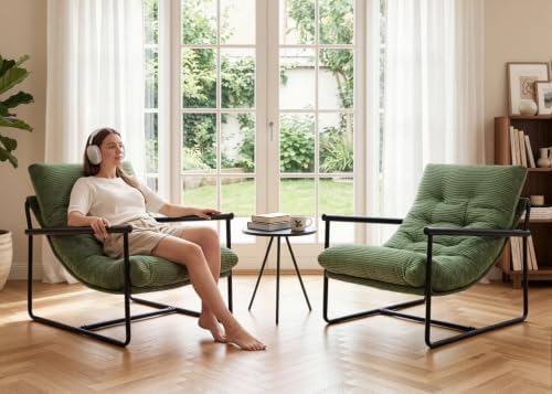 Modern Accent Chair Set of 2, Living Room Chair with Metal Frame,Upholstered ...
