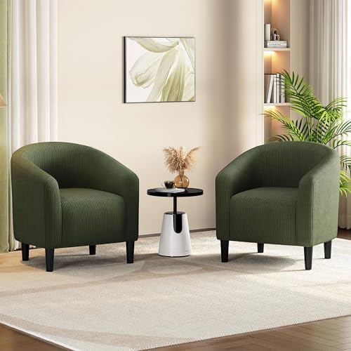 Yaheetech Compact Corduroy Accent Chairs Set of 2 for Bedroom, Dark Green
