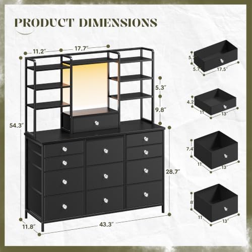 Romorgniz Black Dresser for Bedroom with RGB LED Lights, Vanity Organizer