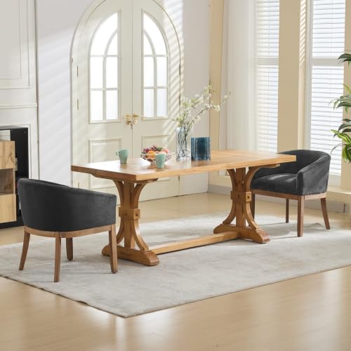 SoarFlash Modern Upholstered Barrel Dining Chairs with Arms, Natural Hardwood...