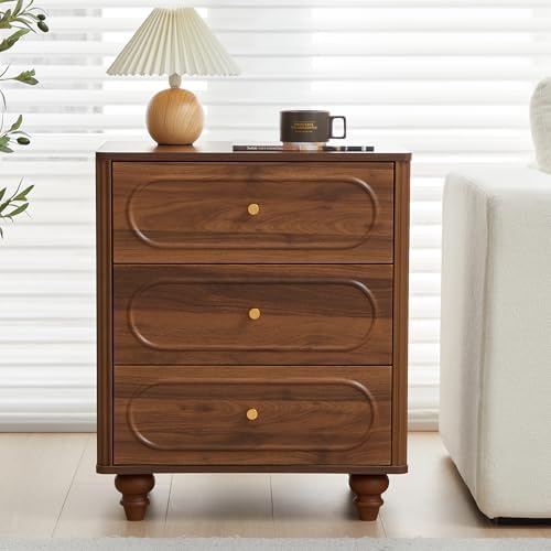 ORRD 3 Drawer Fluted Dresser for Bedroom Set of 2, Mid Century Modern Chest o...