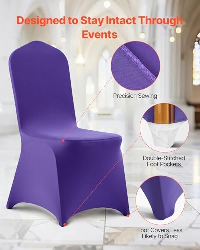 VEVOR Chair Covers, Polyester Spandex Chair Cover, Stretch Slipcovers for Wedding Party Dining Banquet Flat-Front Chair Covers (Purple-a, 50PCS)
