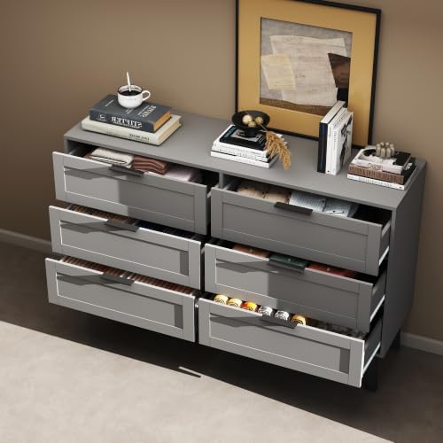 TaoHFE Grey 6 Dresser for Bedroom Modern Grey Chest of Drawers
