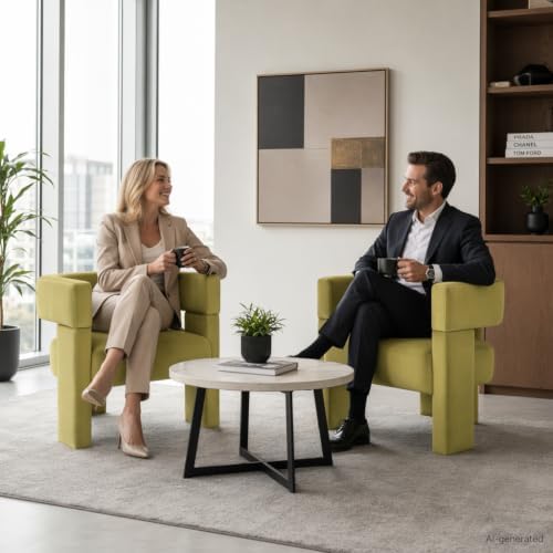 Green Modern Accent Chair, Upholstered Barrel Armchair with Solid Wood Legs