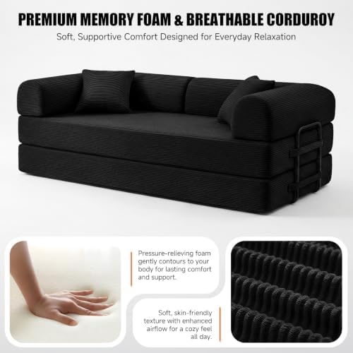 79" Memory Foam Sofa Bed, Convertible Futon Boneless Couch for Living Room