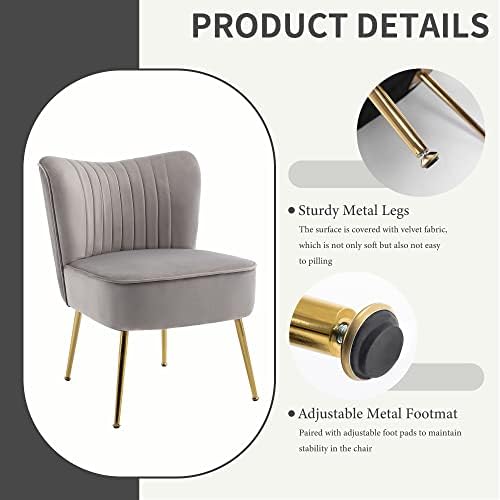 KCC Modern Velvet Accent Chair Set of 2,Side Chair for Bedroom,Light Gray