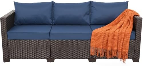 Rattaner 3-Seat Patio Wicker Sofa, Outdoor Rattan Couch Furniture Steel Frame...