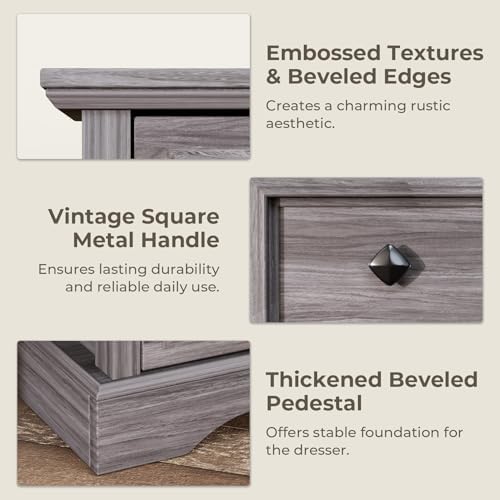 VVFLU Grey Dresser, 48" Tall Dresser with Natural Texture & Metal Ha...