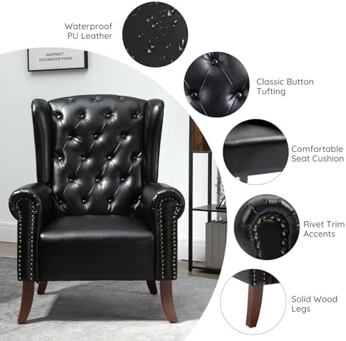 MOJAY PU Leather Accent Chair, Mid-Century Living Room Sofa Chair, Upholstere...