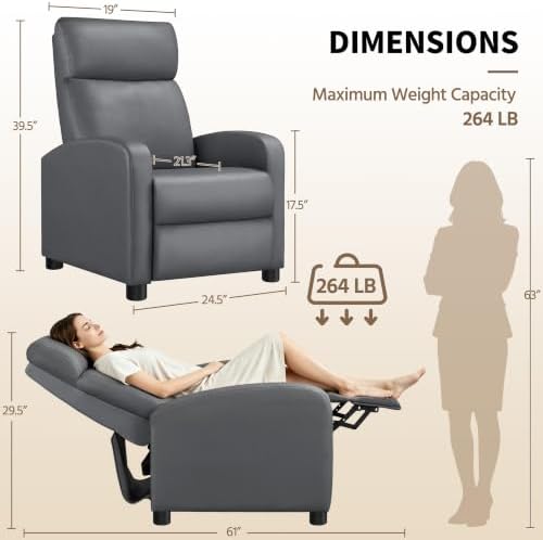 Topeakmart PU Leather Recliner Chair Home Theater Seating Gray