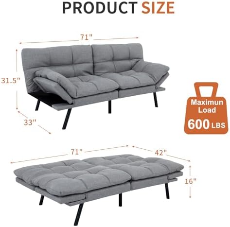MUUEGM Futon Sofa Bed，Memory Foam Futon Convertible Couch Bed, Sofa Bed Couch...