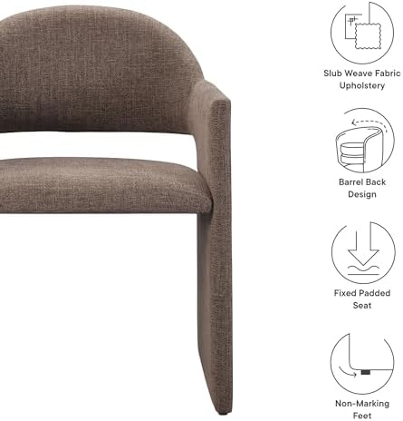 Modway Talia Upholstered Fabric Dining Armchair in Mocha - Modern Curved Dini...