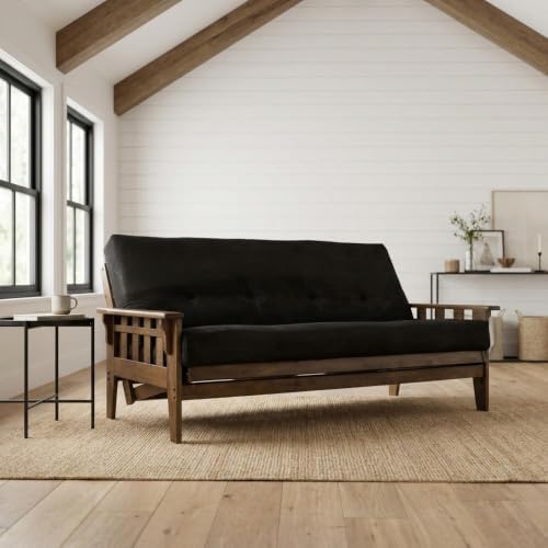 Kodiak Furniture Tucson Full Size Futon Set in Rustic Walnut Finish, Suede Black
